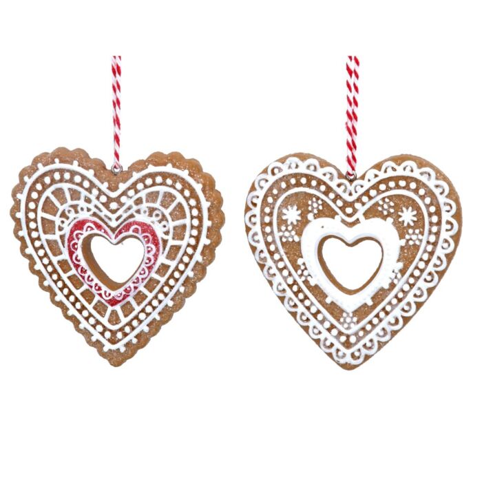 Gisela Graham Gingerbread 'Lace Iced' Heart x2